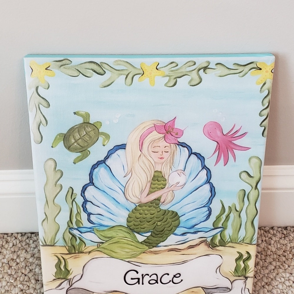 Mermaid Painting customized with girls name Grace.